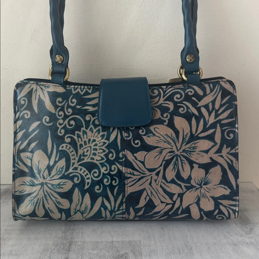 Patricia Nash Rienzo Greek Floral Leather Blue Shoulder Handbag